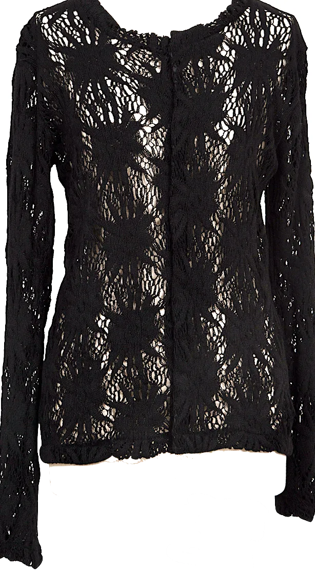 LIMI feu JAPAN. Black Floral Lace Knit Open Knit Cardigan Sweater Top
