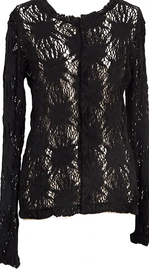 LIMI feu JAPAN. Black Floral Lace Knit Open Knit Cardigan Sweater Top