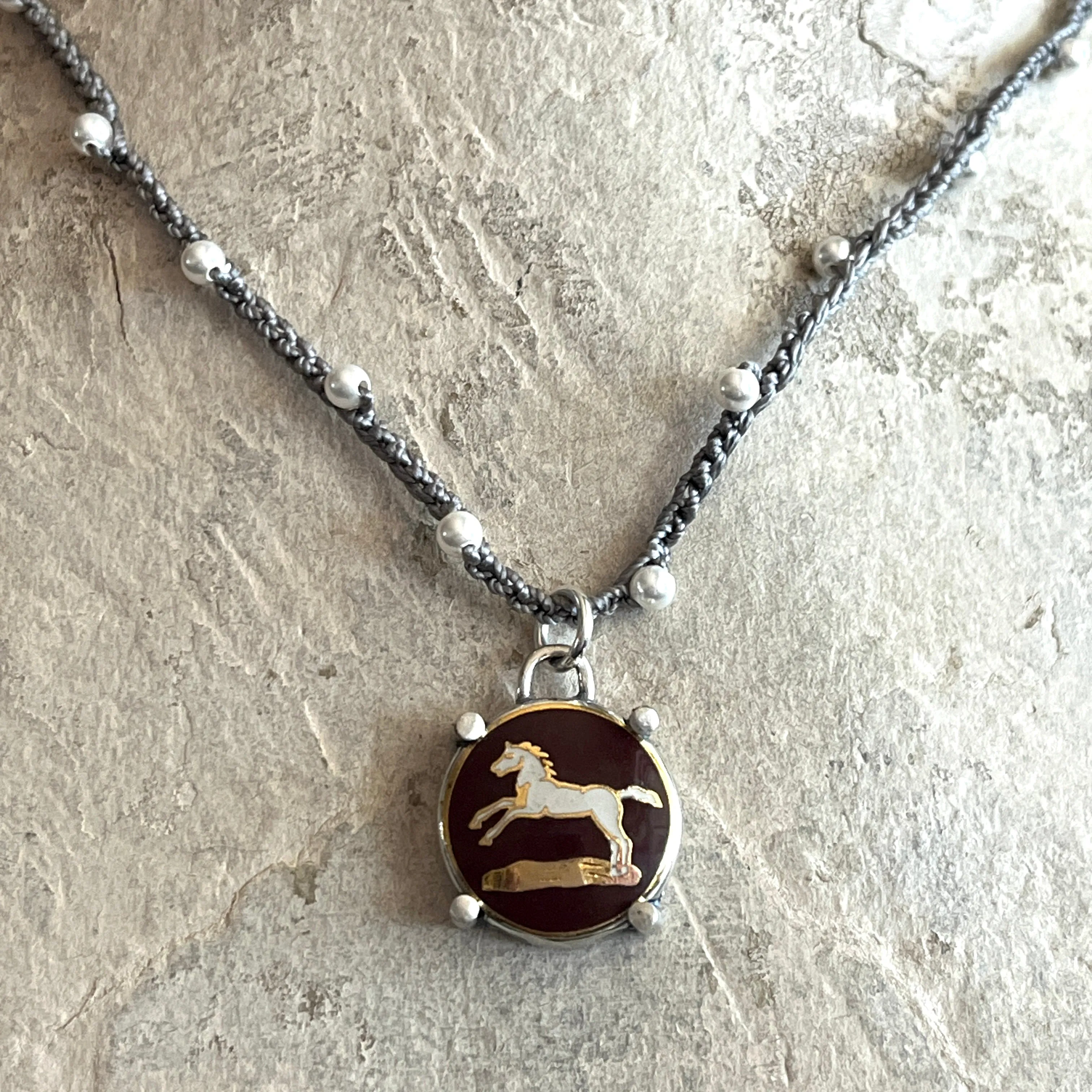 Little Lovely Chocolate Enamel Horse Necklace