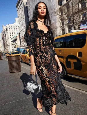 Long Sleeve Lace Midi Bodycon Dress HT1016