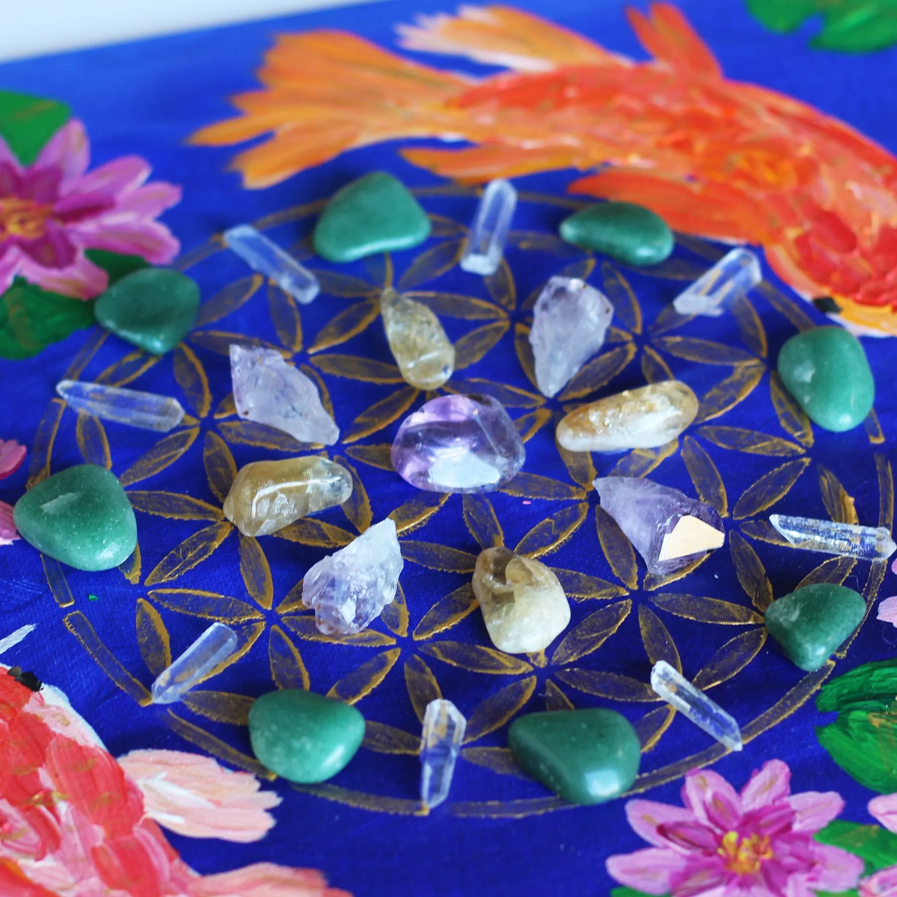 Lucky Koi Crystal Grid Painting