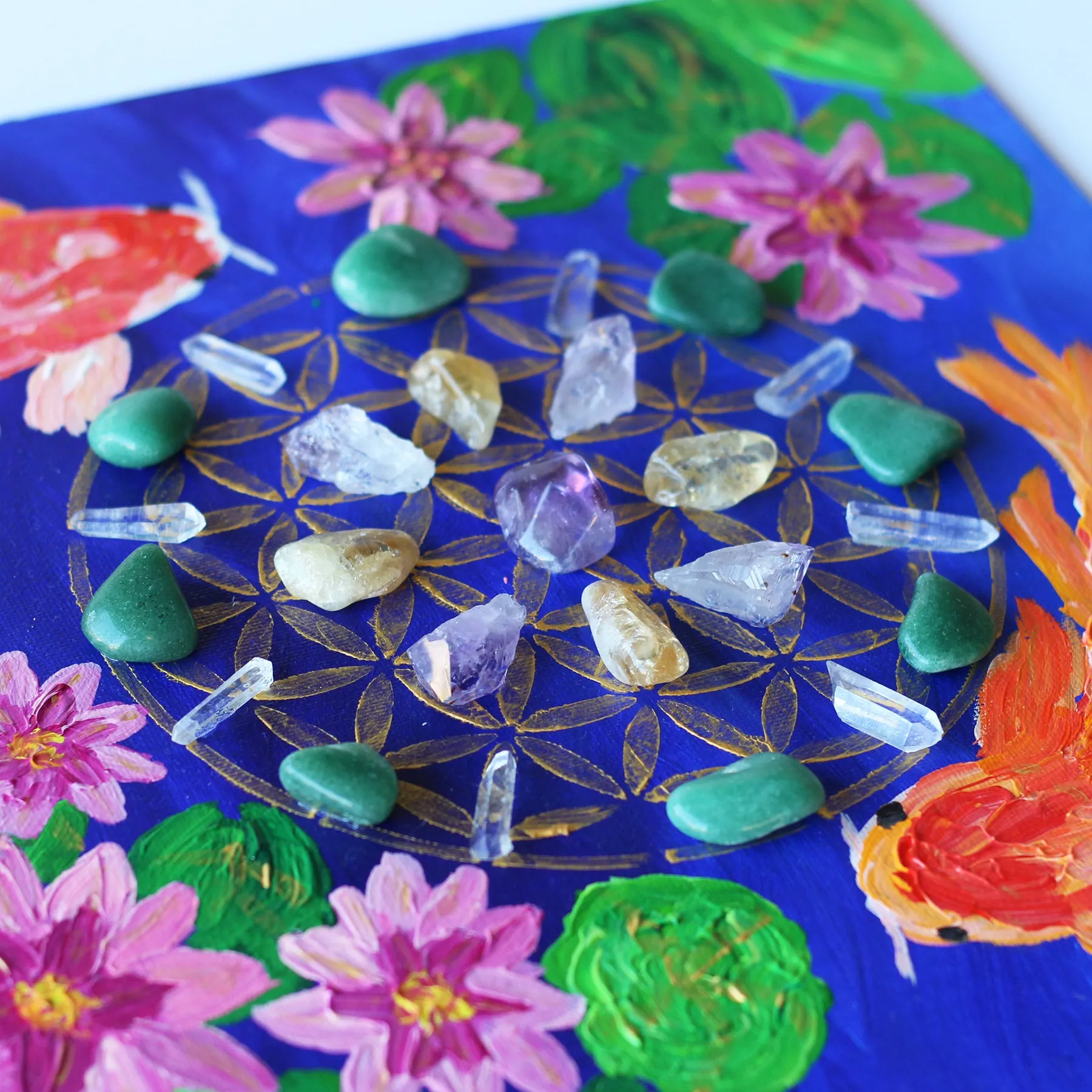 Lucky Koi Crystal Grid Painting