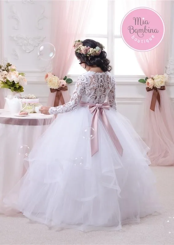 Marcelle Long Sleeve White Dress for Communions
