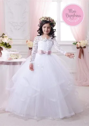 Marcelle Long Sleeve White Dress for Communions