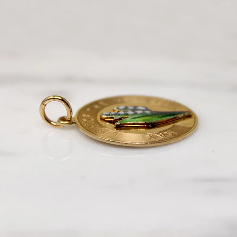 May Lily of the Valley Enameled Gold Charm