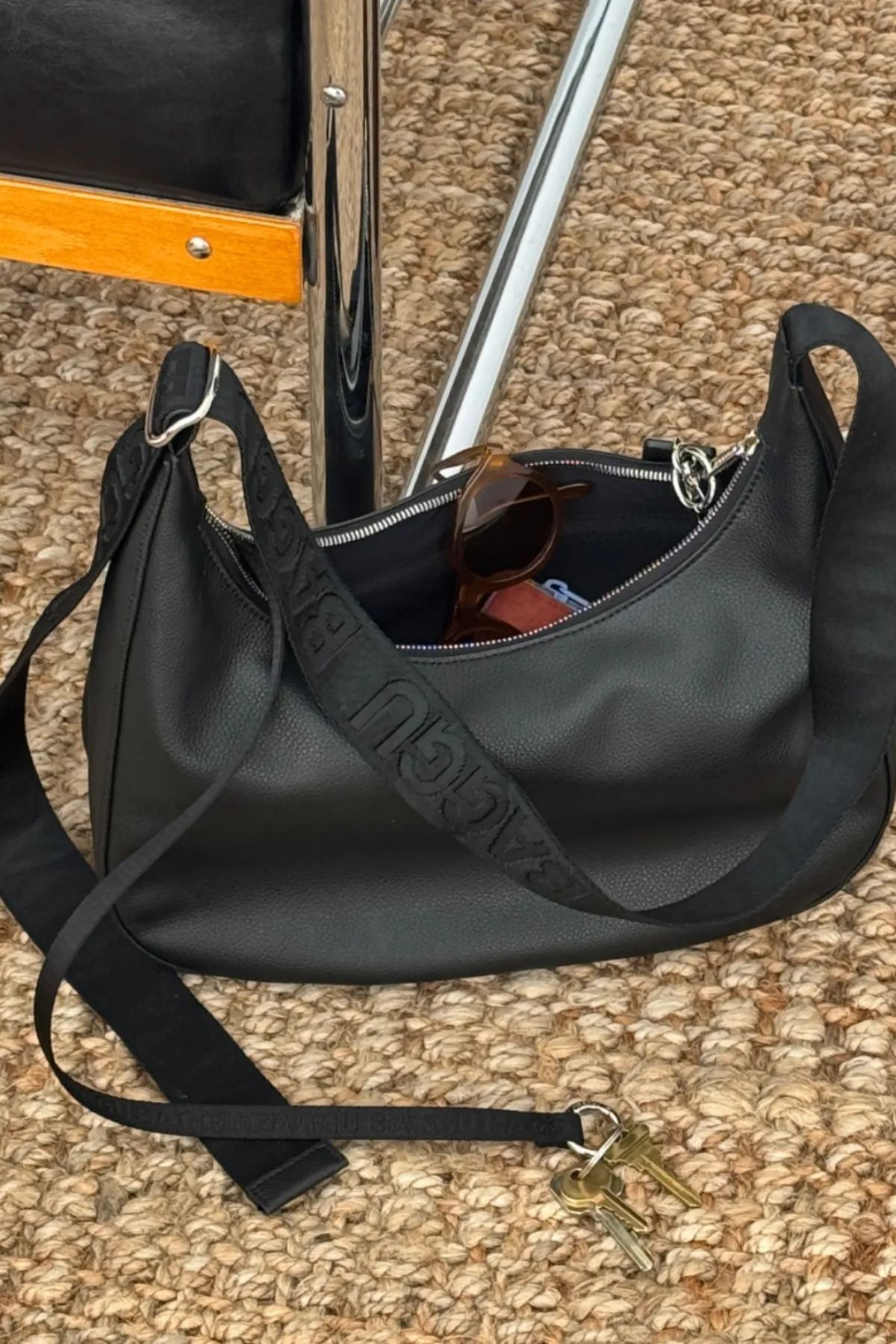 Medium Recycled Leather Crescent Bag
