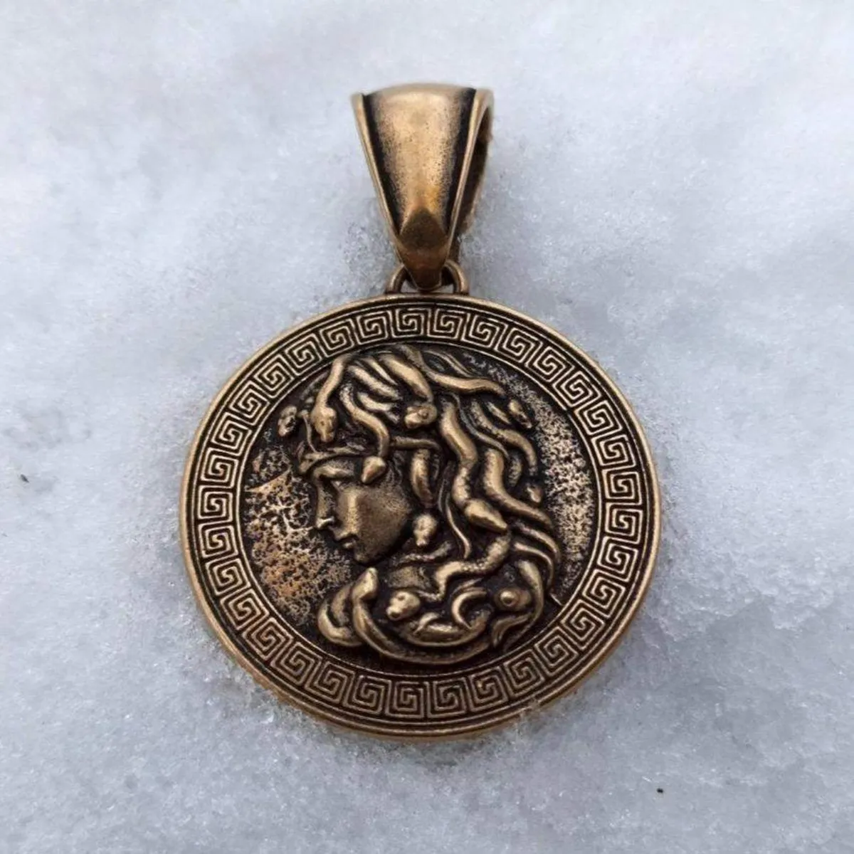 Medusa Gorgon bronze pendant