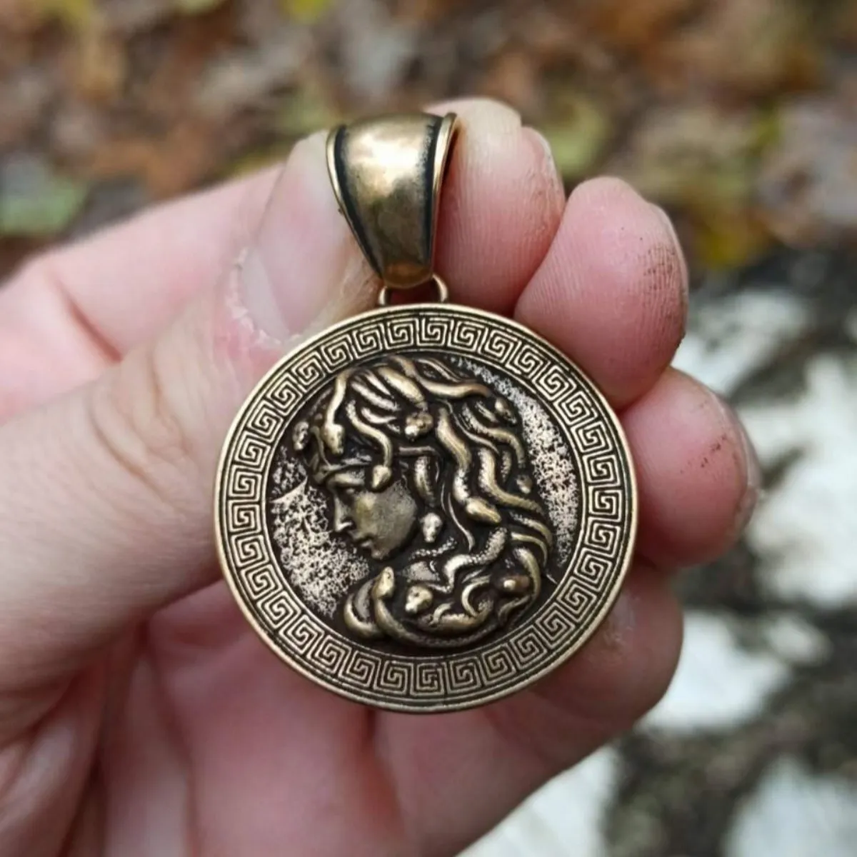Medusa Gorgon bronze pendant