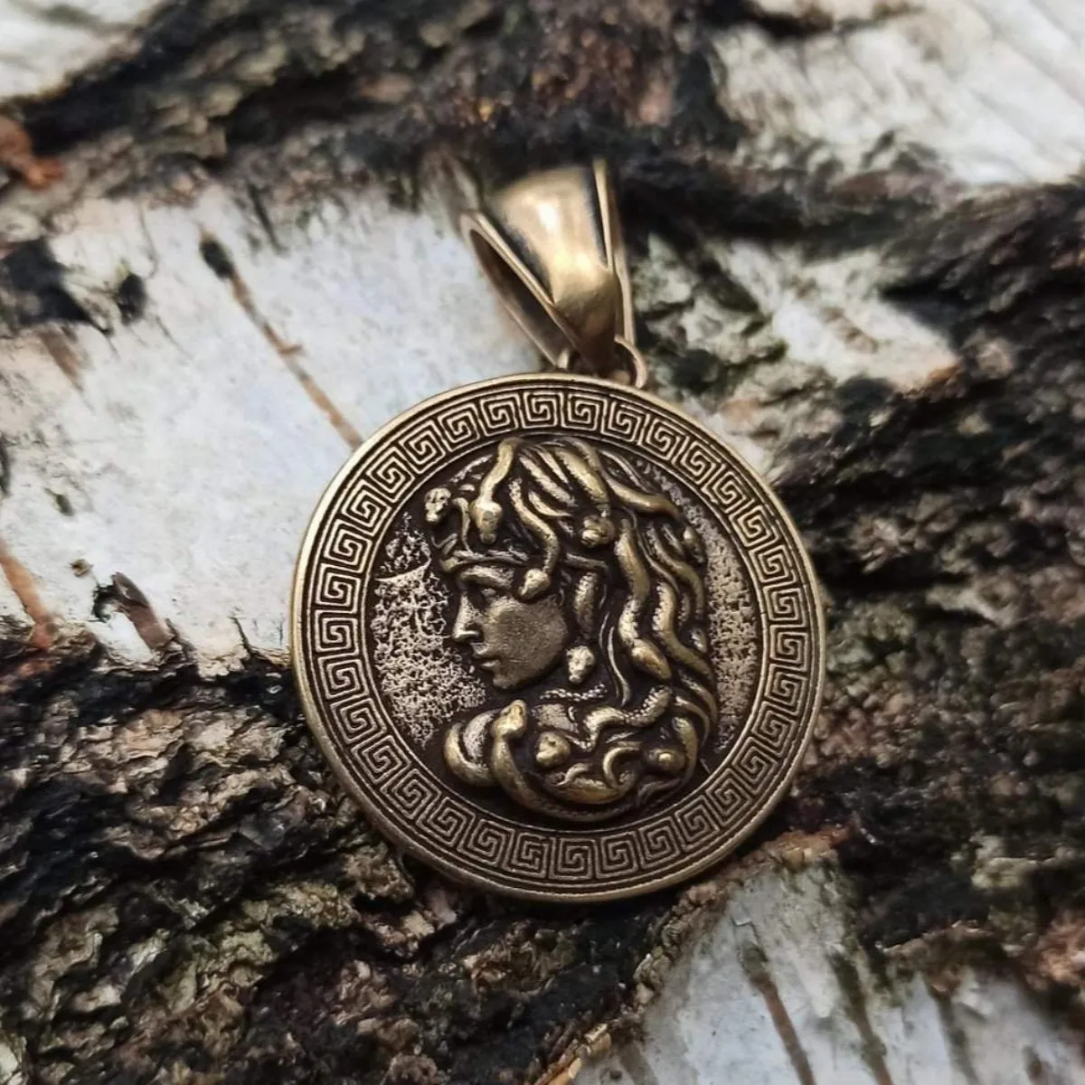 Medusa Gorgon bronze pendant