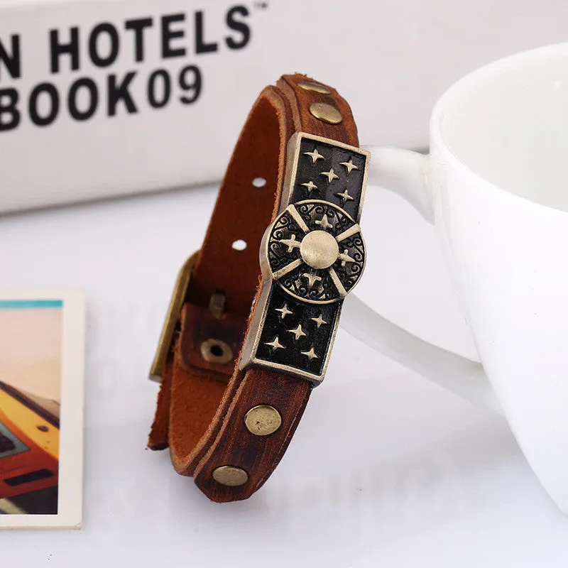 Men Cow Leather Genuine Wristband Cuff Bracelet Punk Style Charm Leather Bracelet YY-GT60