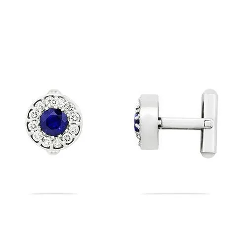 Mens Diamond and Sapphire Cufflinks in 14k White Gold 6.39 Ctw