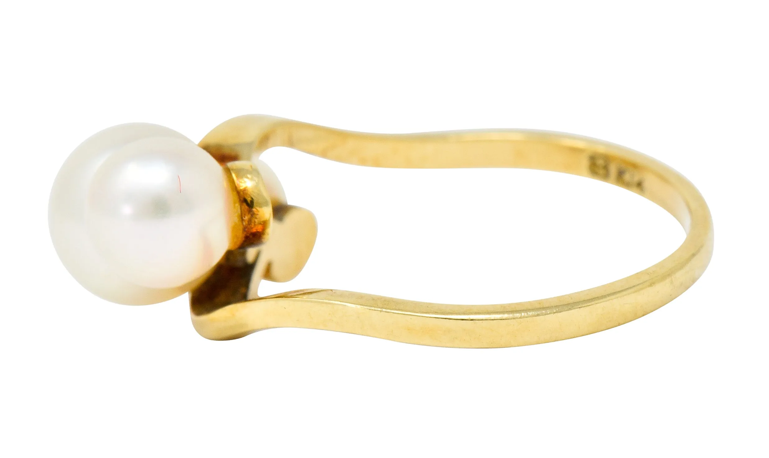 Mikimoto Vintage Cultured Pearl 14 Karat Gold Three Stone Ring