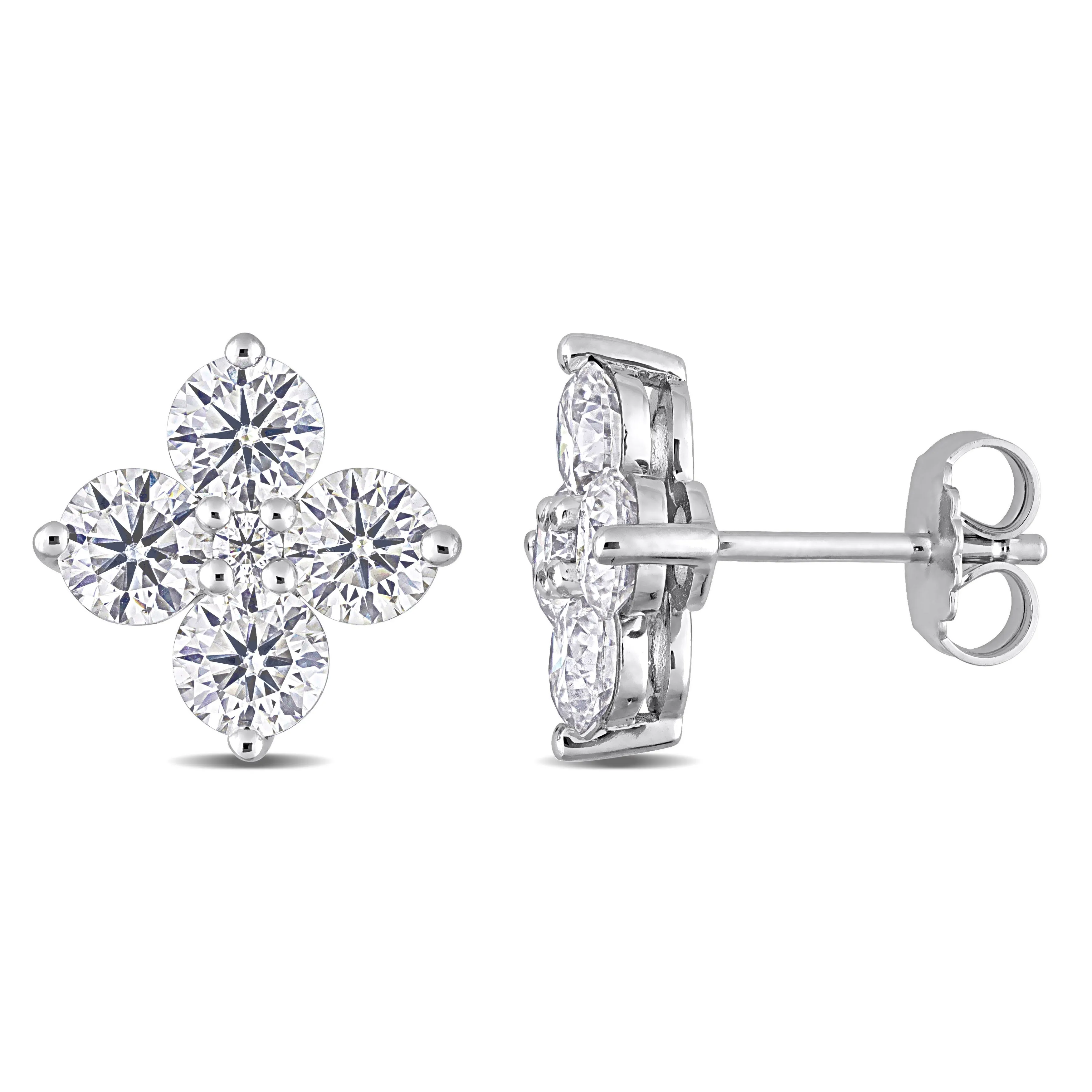 Moissanite Sterling Silver Flower Cluster Studs