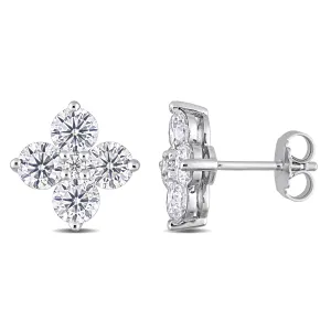 Moissanite Sterling Silver Flower Cluster Studs