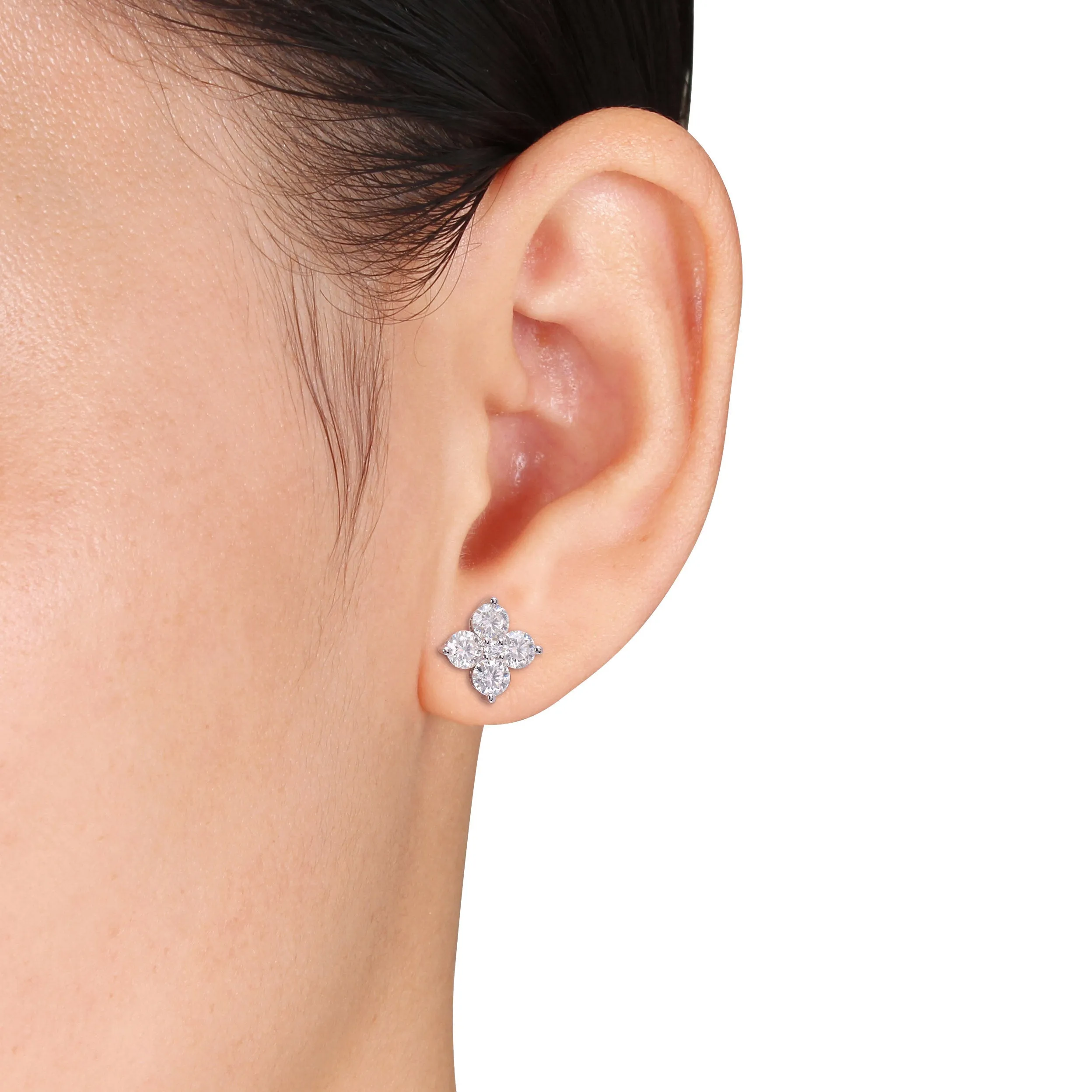 Moissanite Sterling Silver Flower Cluster Studs