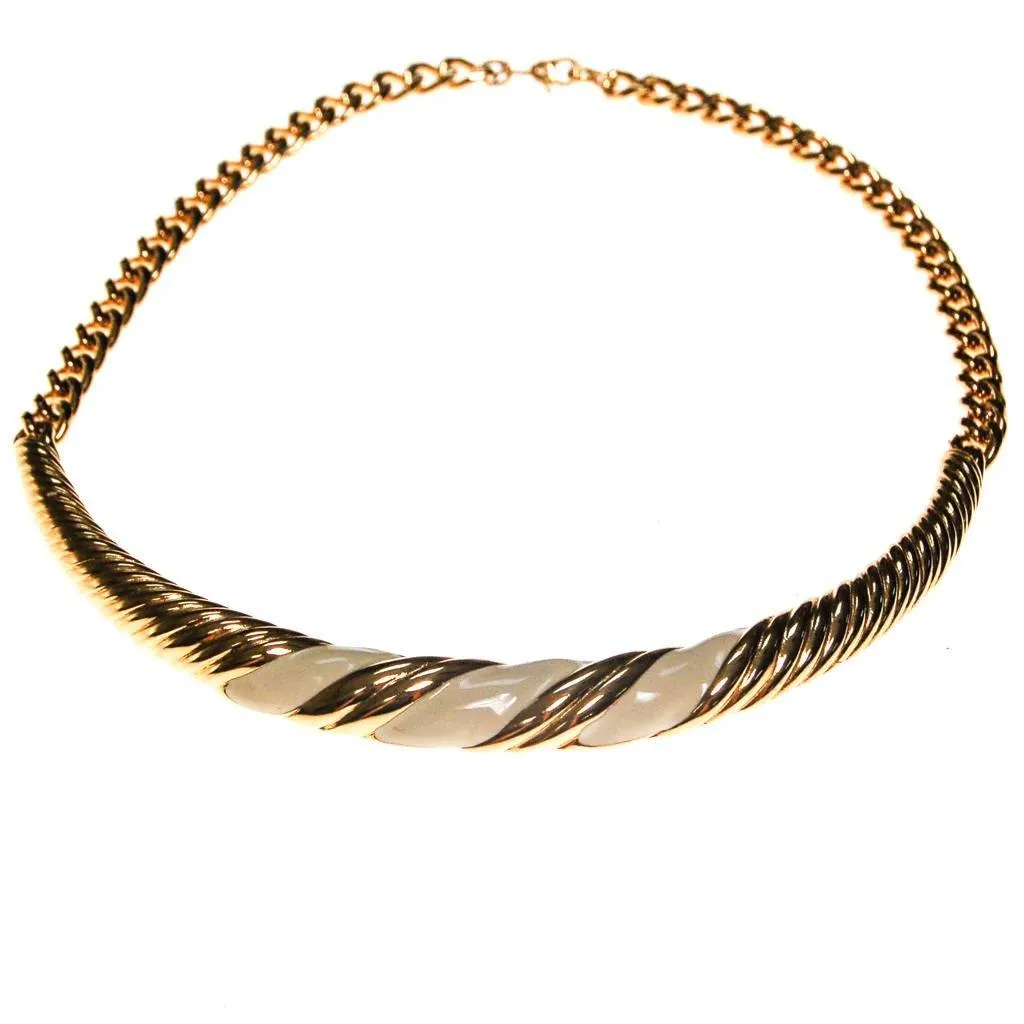Monet Gold and Cream Enamel Collar Necklace