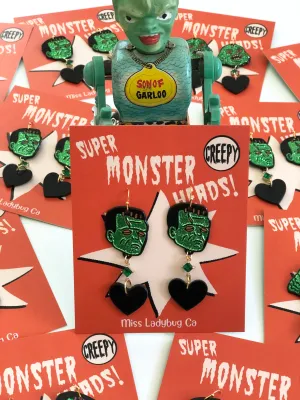 MONSTERS EARRINGS WITH HEART *CREATURE OR FRANKENSTEIN