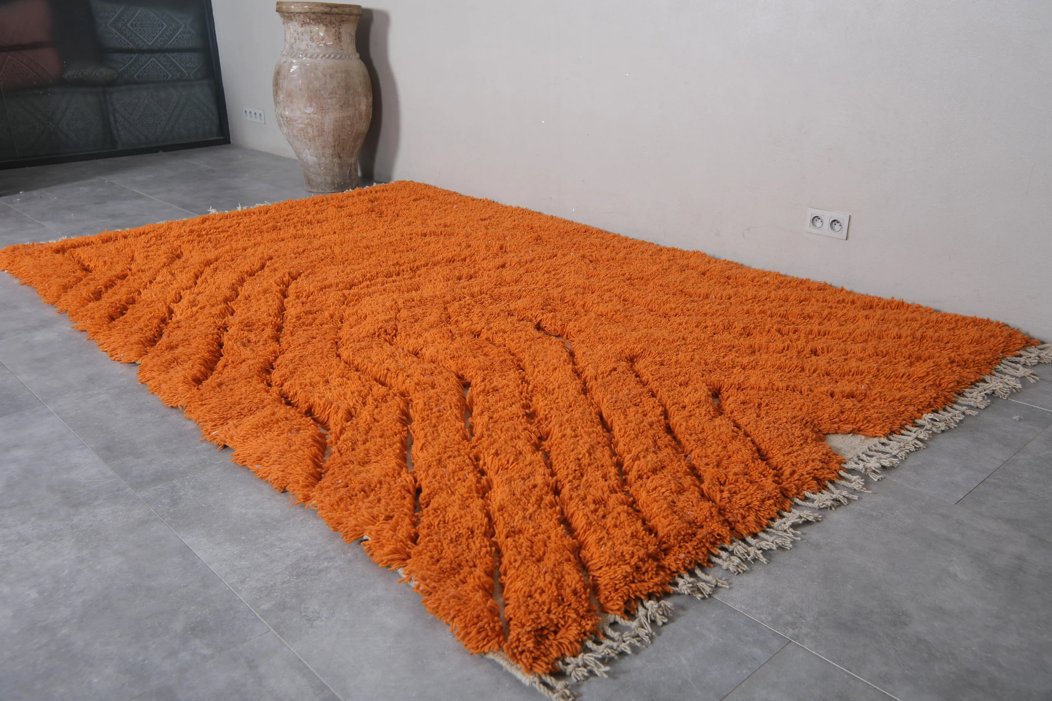 Moroccan rug hand knotted orange - Beni ourain rug - Morocco rug
