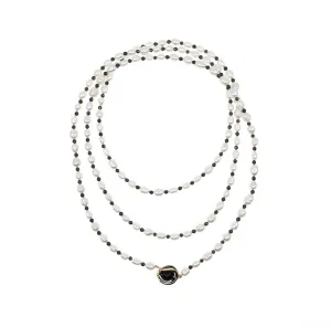 Multi-style 8-10mm Pearl Opera Necklace (Brown Terahertz Stone)