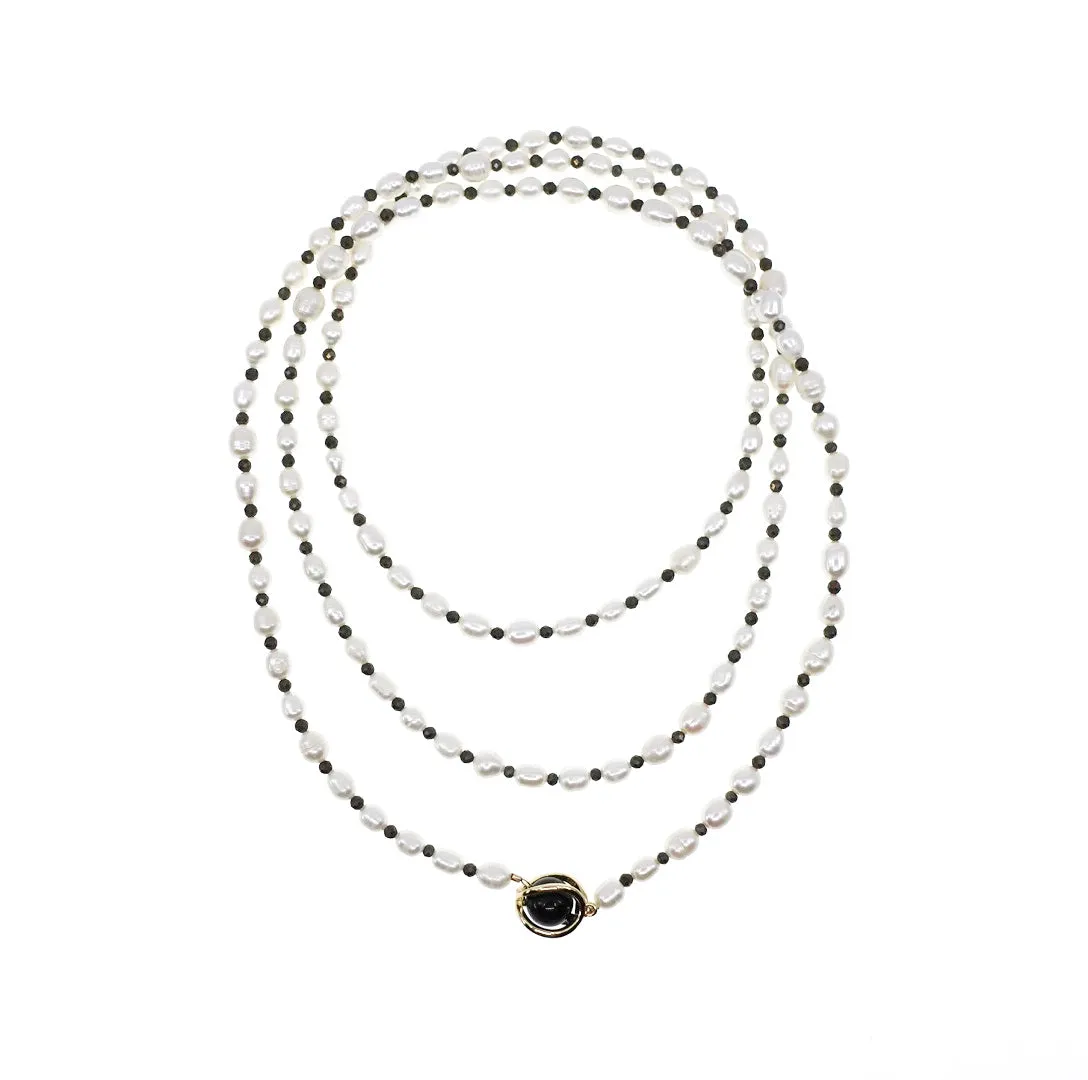 Multi-style 8-10mm Pearl Opera Necklace (Brown Terahertz Stone)