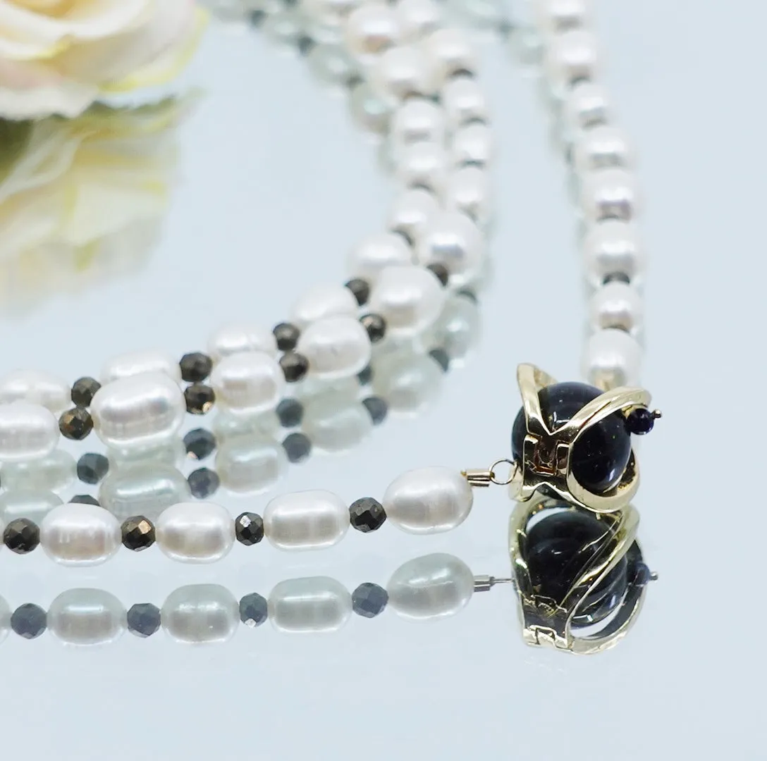 Multi-style 8-10mm Pearl Opera Necklace (Brown Terahertz Stone)