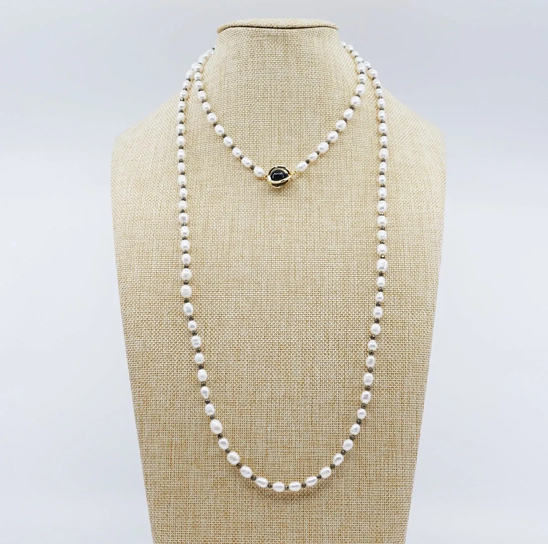 Multi-style 8-10mm Pearl Opera Necklace (Brown Terahertz Stone)
