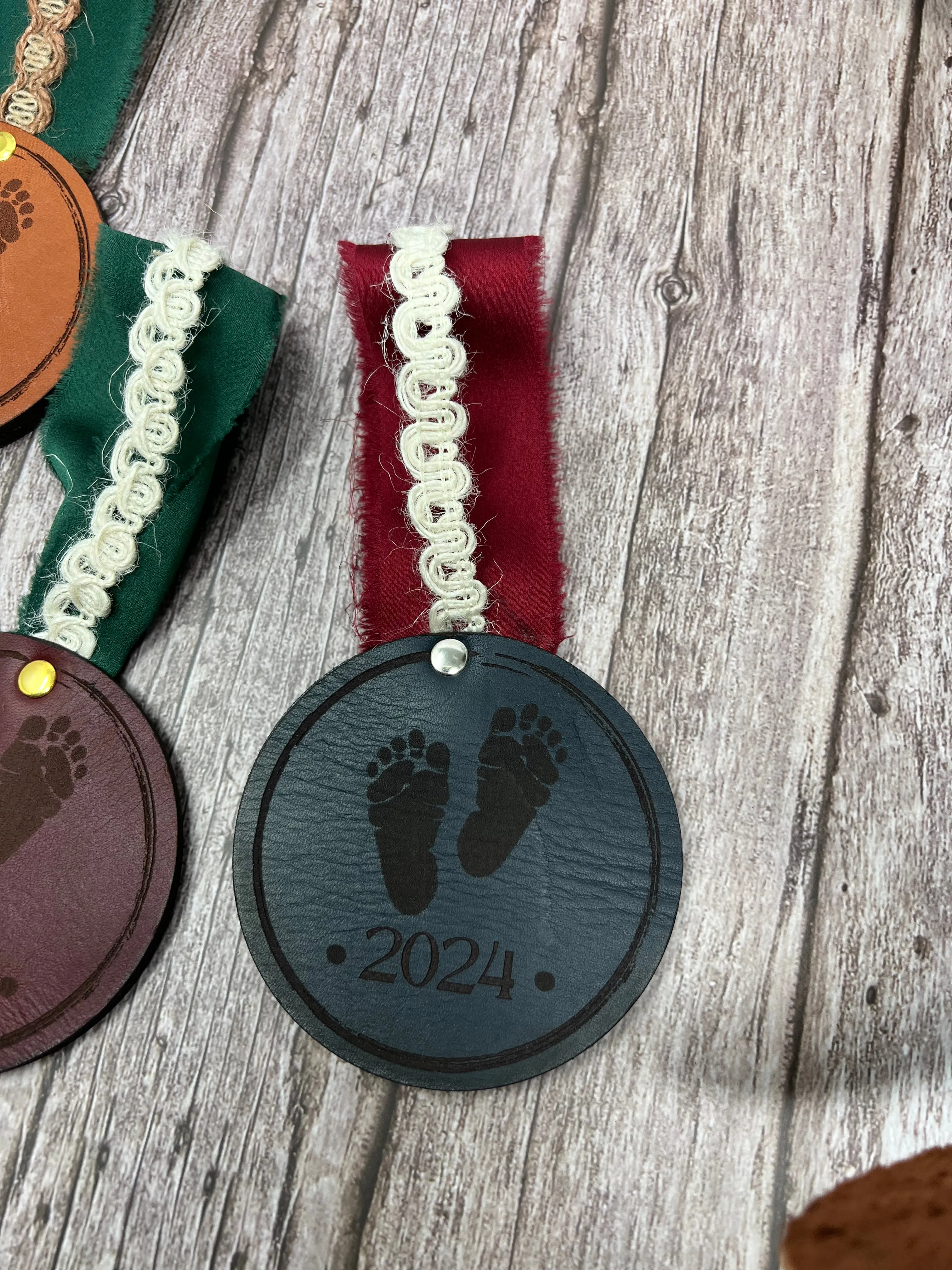 Name & Year full grain premium leather Ornaments