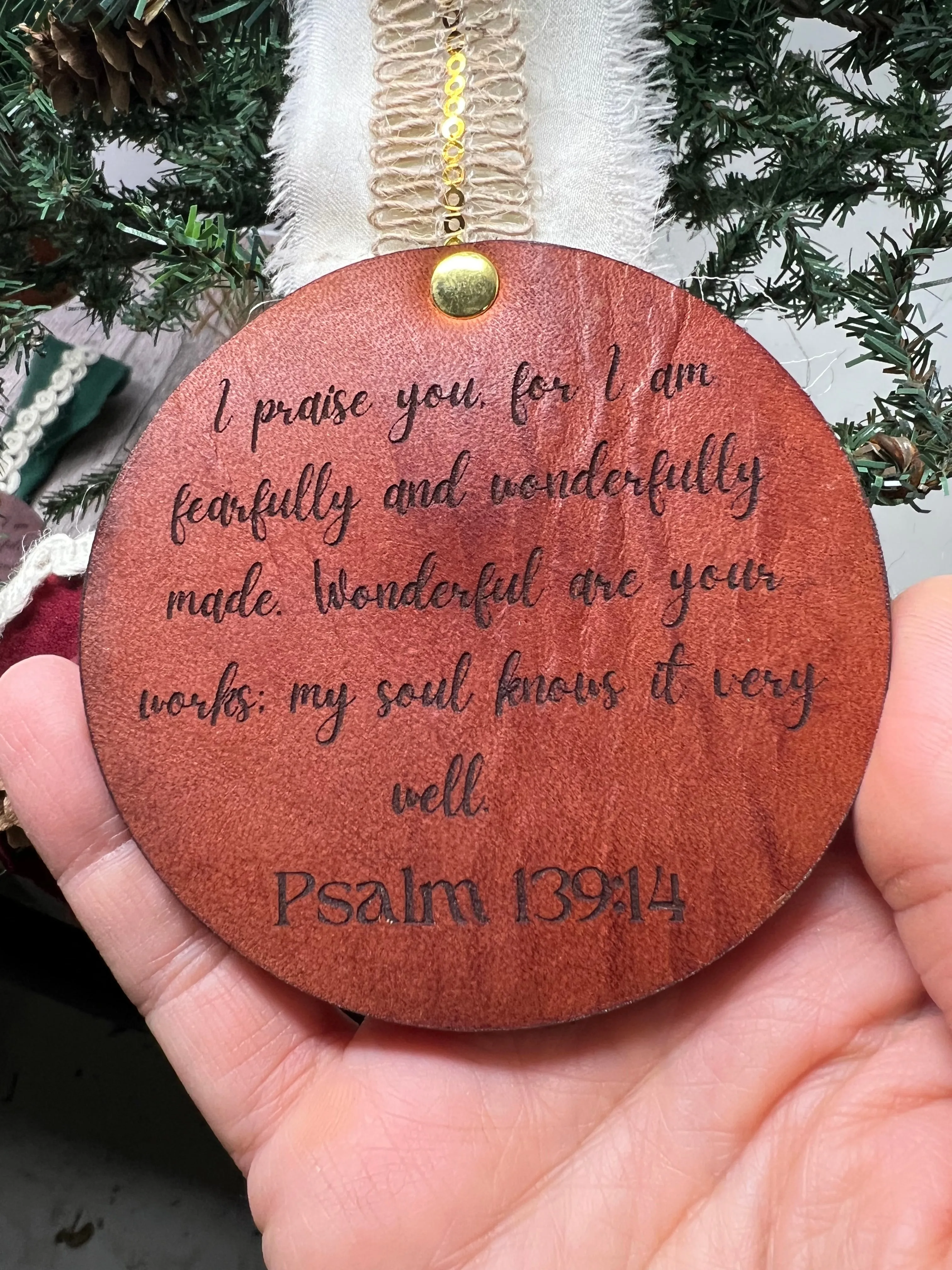 Name & Year full grain premium leather Ornaments