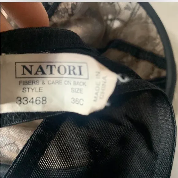 Natori goth Black Lace Bra balconette lingerie size 36 C