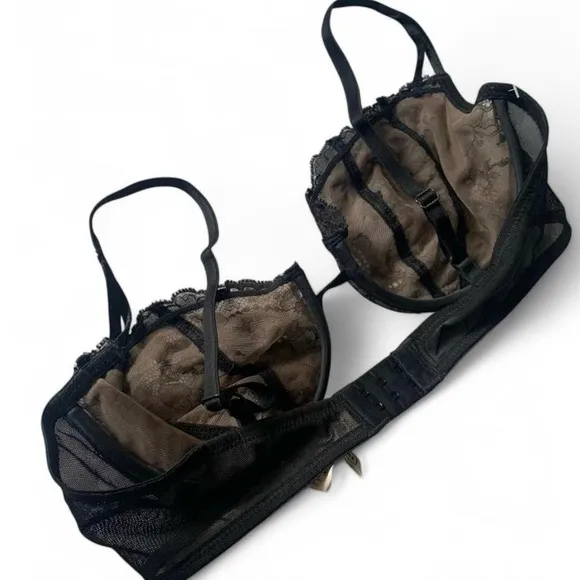 Natori goth Black Lace Bra balconette lingerie size 36 C
