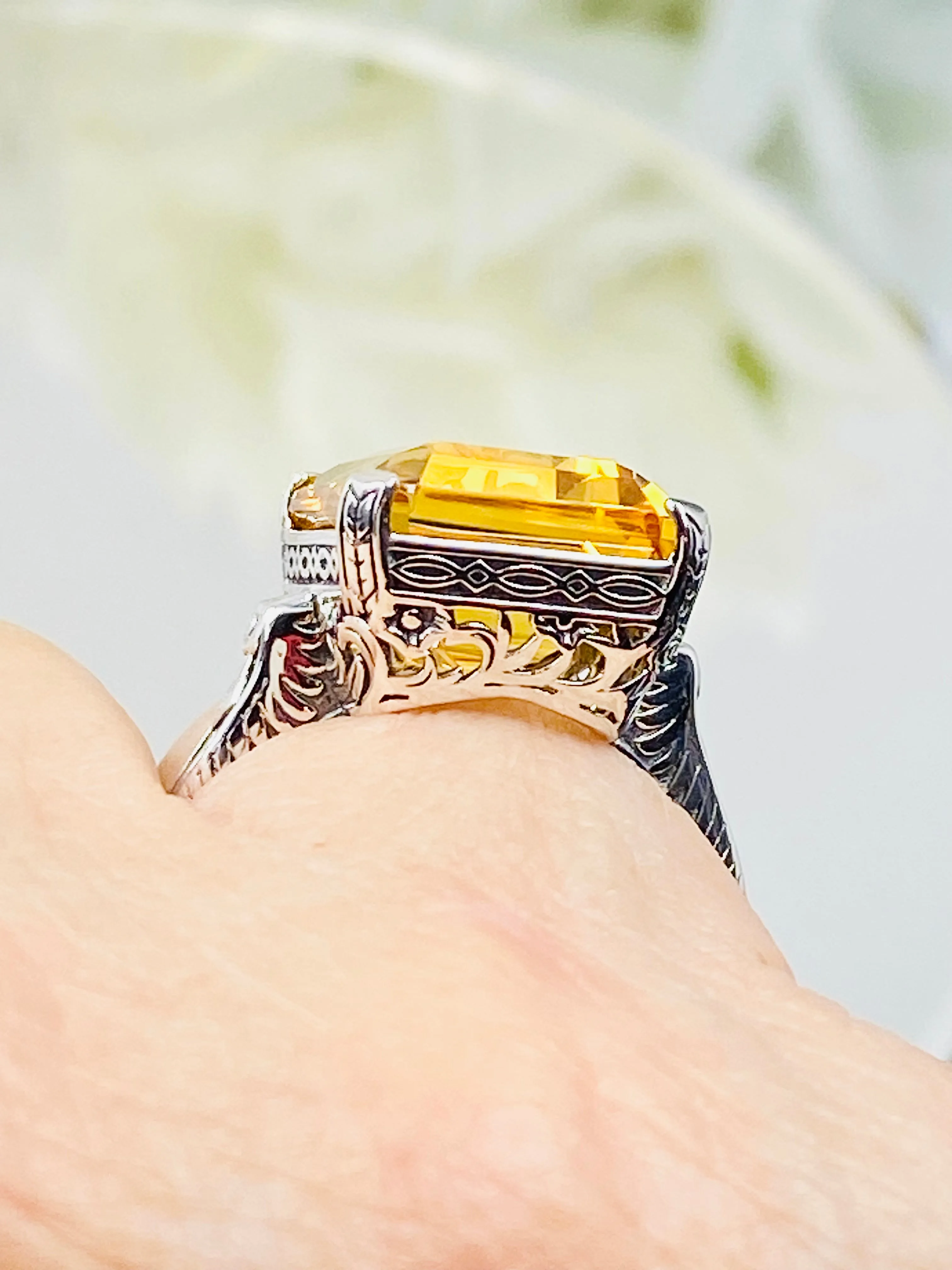 Natural Yellow Citrine Ring, 10ct Rectangle Gem, Vintage Jewelry #D5