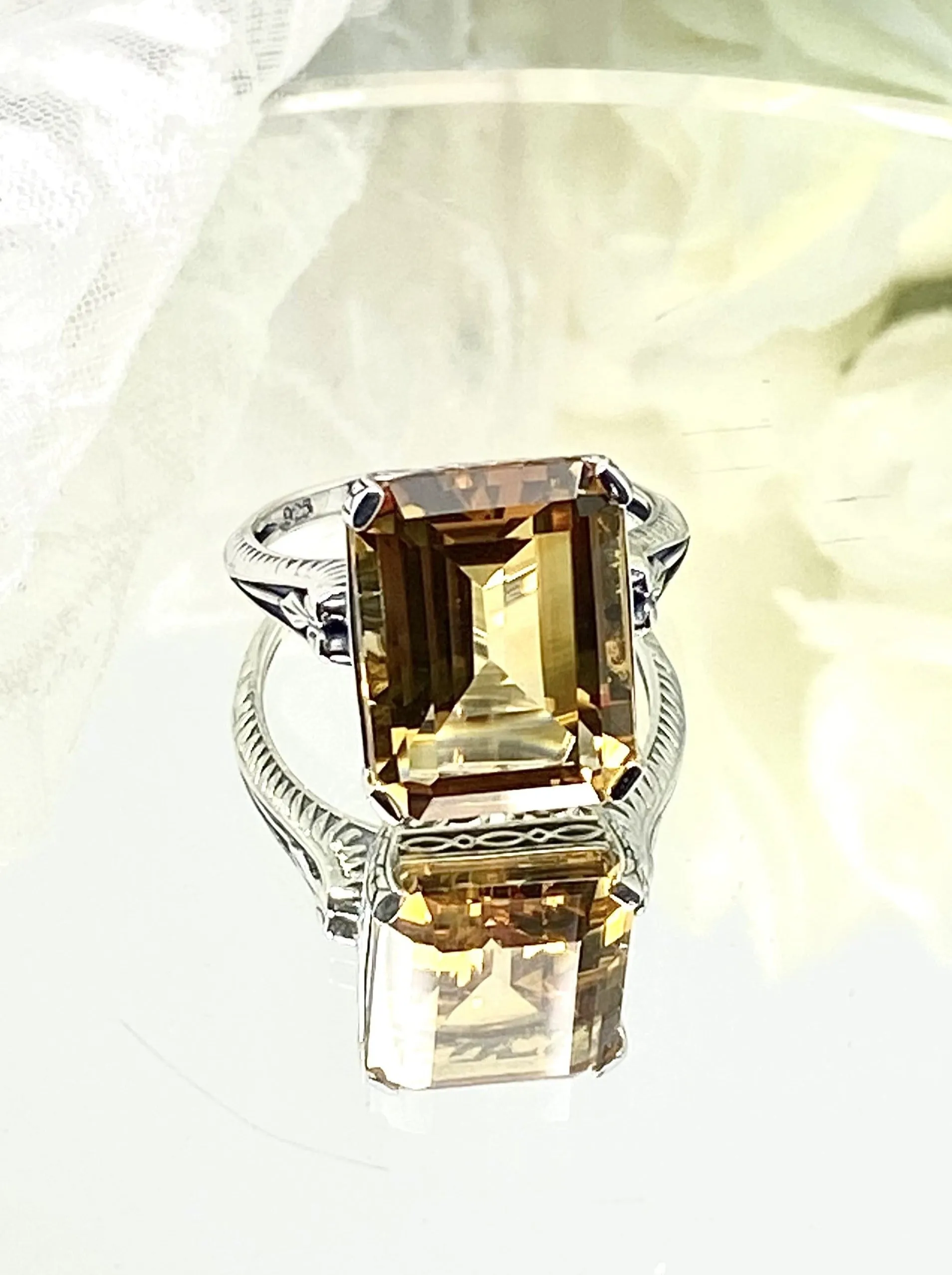Natural Yellow Citrine Ring, 10ct Rectangle Gem, Vintage Jewelry #D5