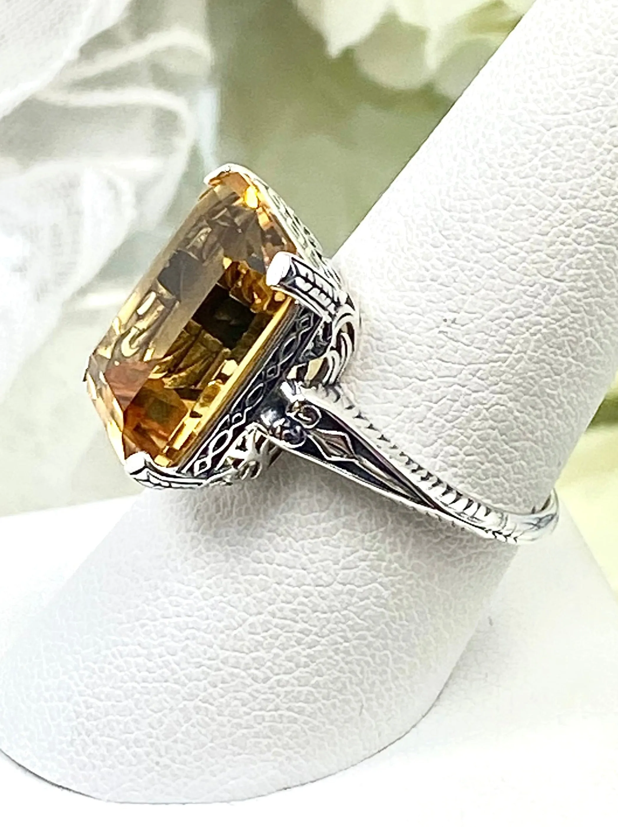Natural Yellow Citrine Ring, 10ct Rectangle Gem, Vintage Jewelry #D5