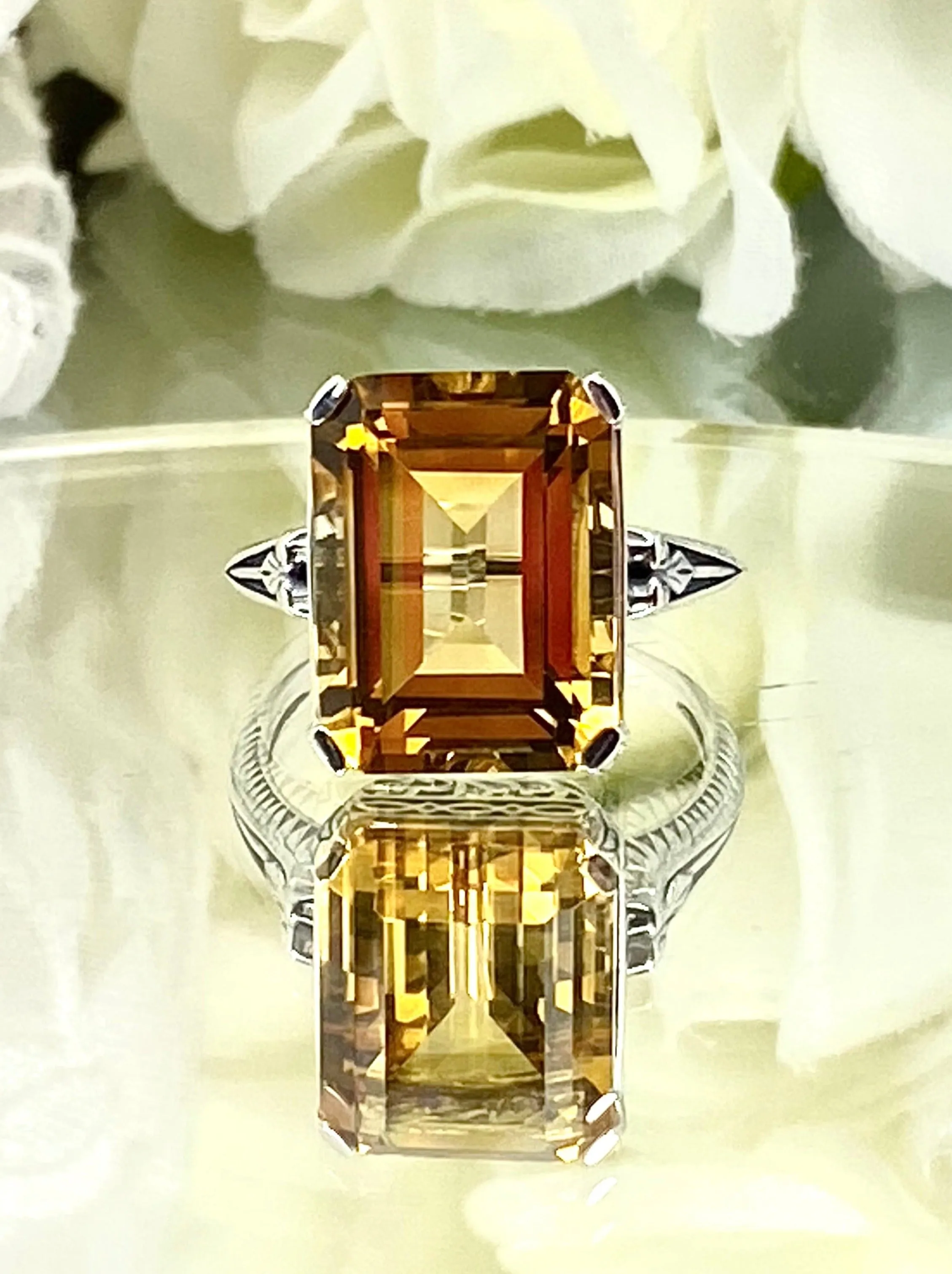 Natural Yellow Citrine Ring, 10ct Rectangle Gem, Vintage Jewelry #D5