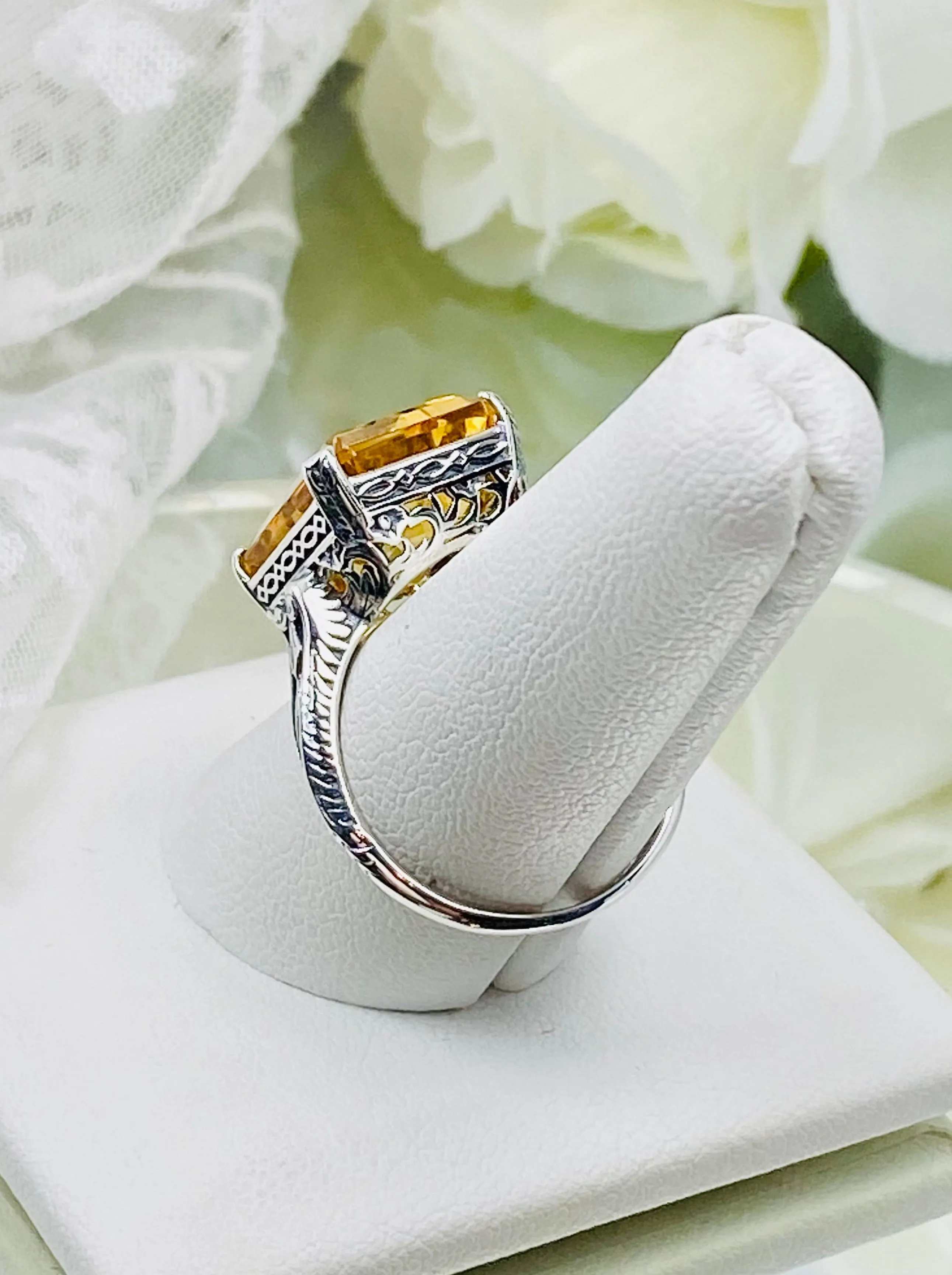 Natural Yellow Citrine Ring, 10ct Rectangle Gem, Vintage Jewelry #D5