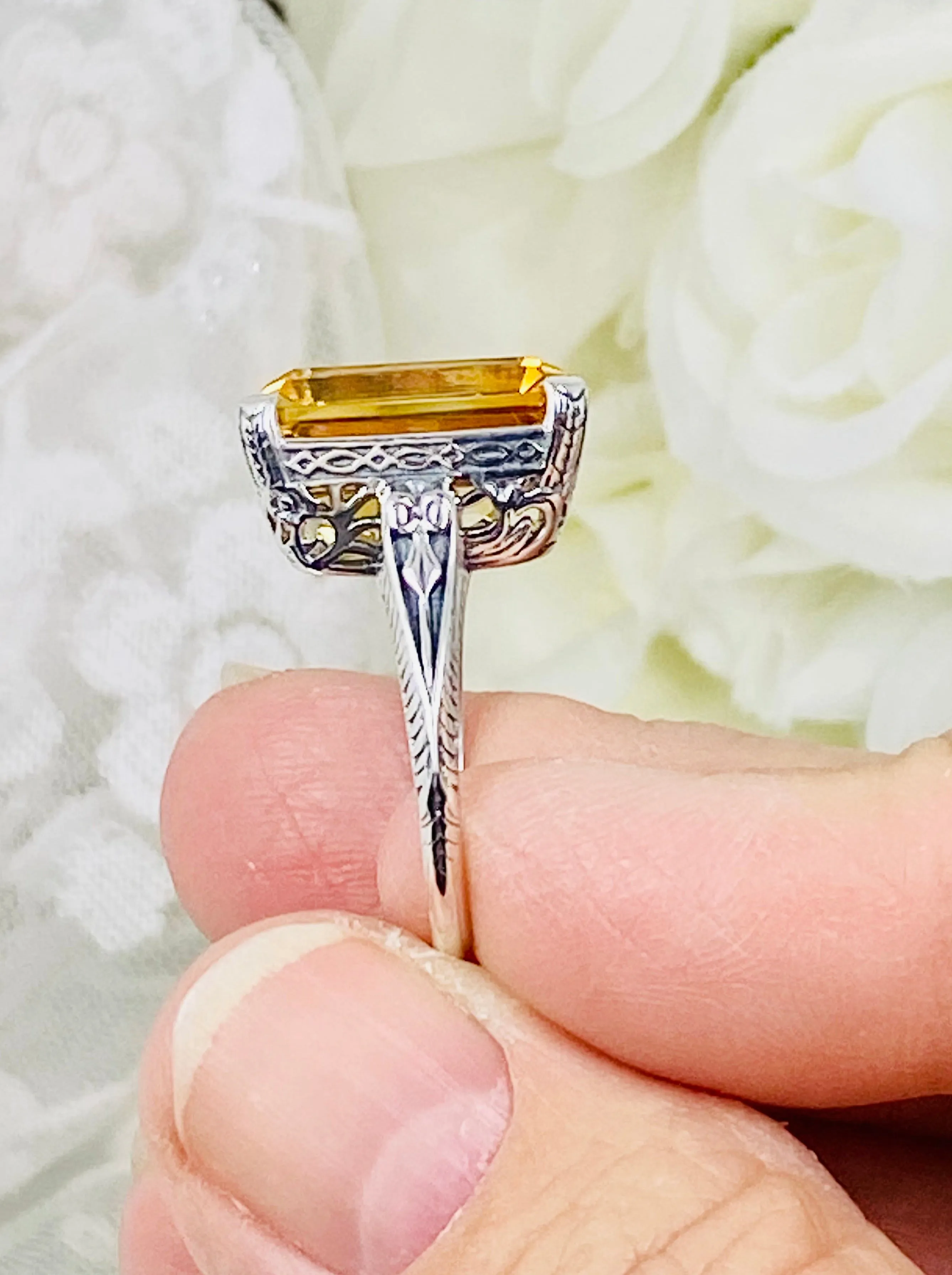 Natural Yellow Citrine Ring, 10ct Rectangle Gem, Vintage Jewelry #D5
