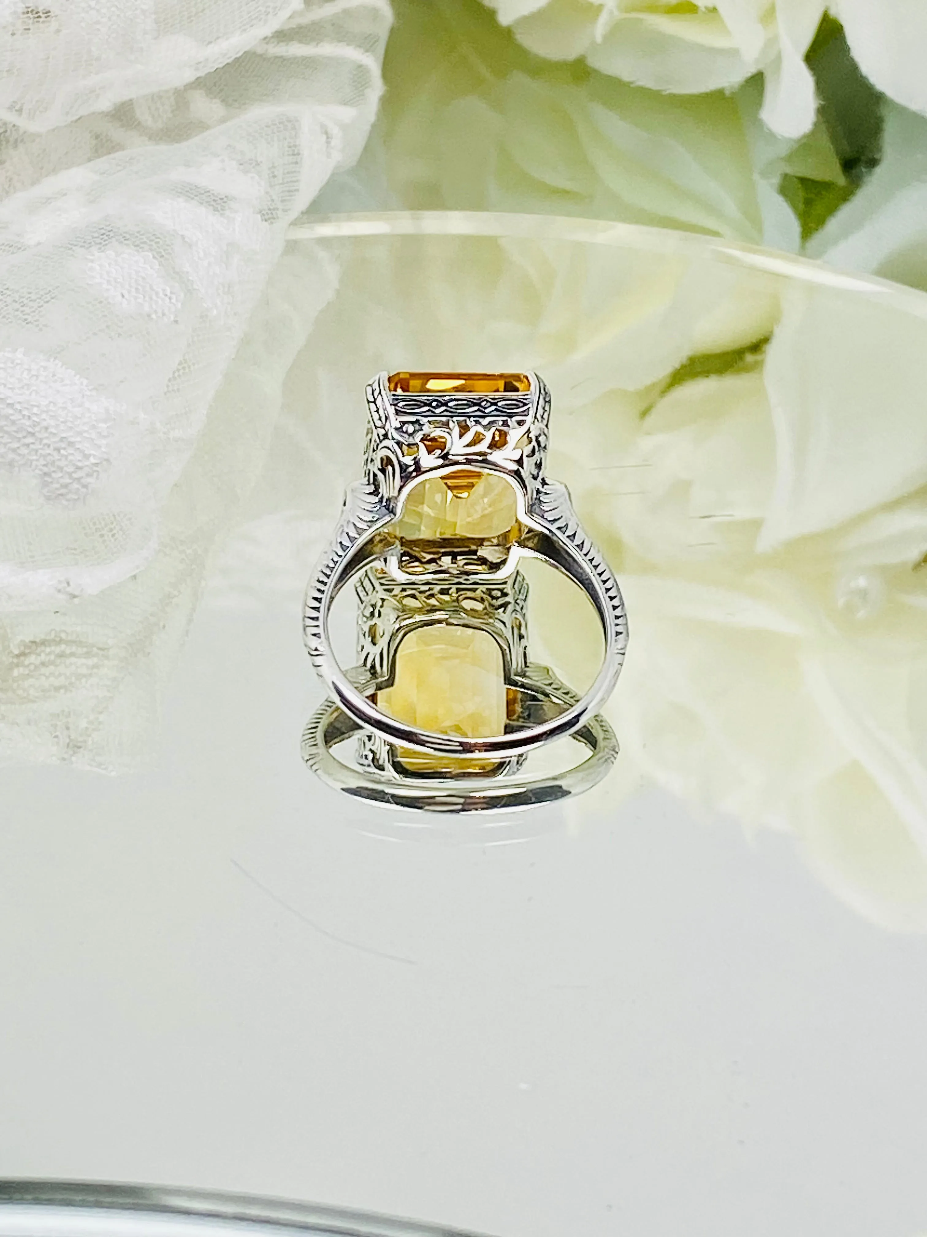 Natural Yellow Citrine Ring, 10ct Rectangle Gem, Vintage Jewelry #D5