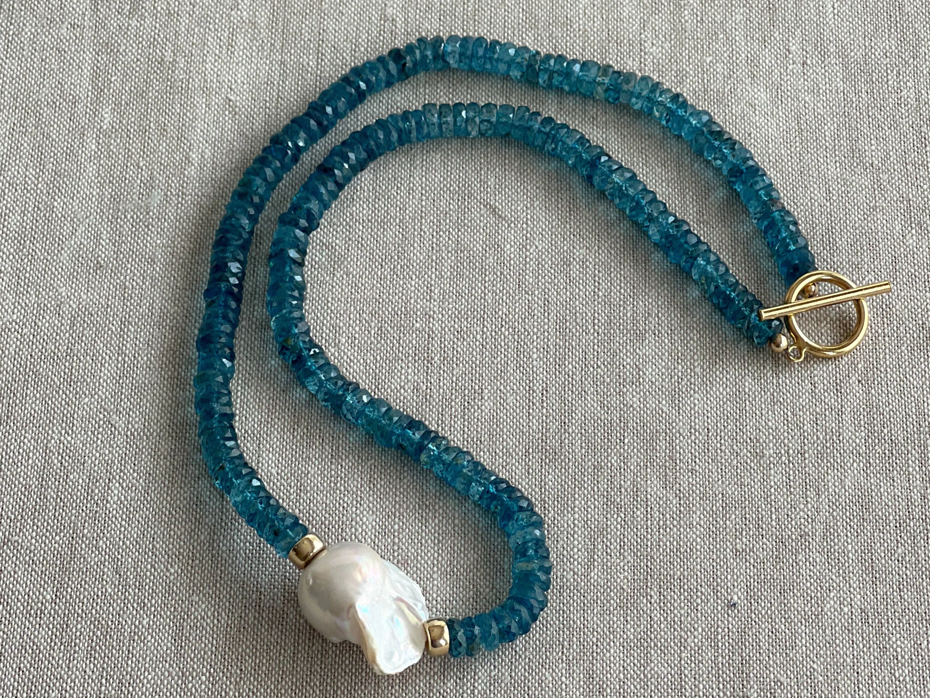 Neon Apatite Heishi Necklace with Baroque Pearl Accent