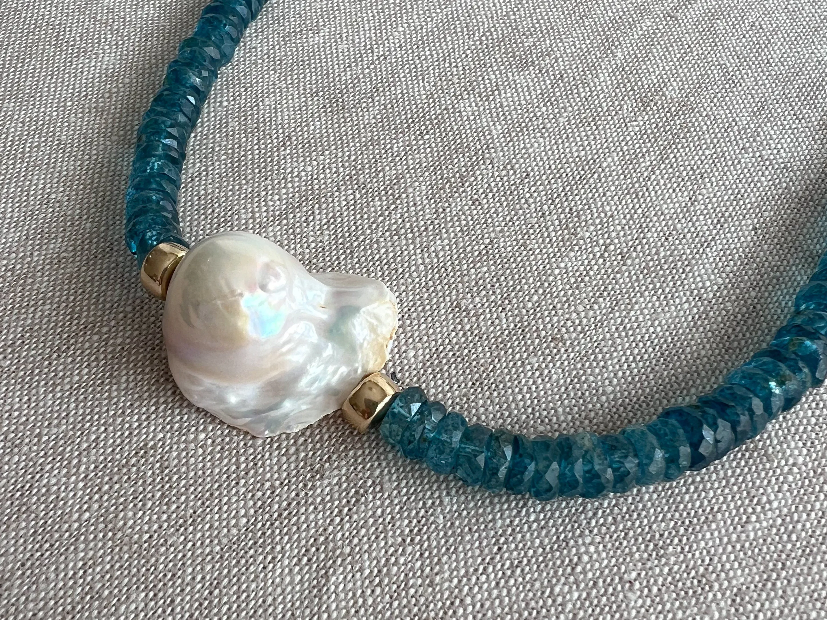 Neon Apatite Heishi Necklace with Baroque Pearl Accent