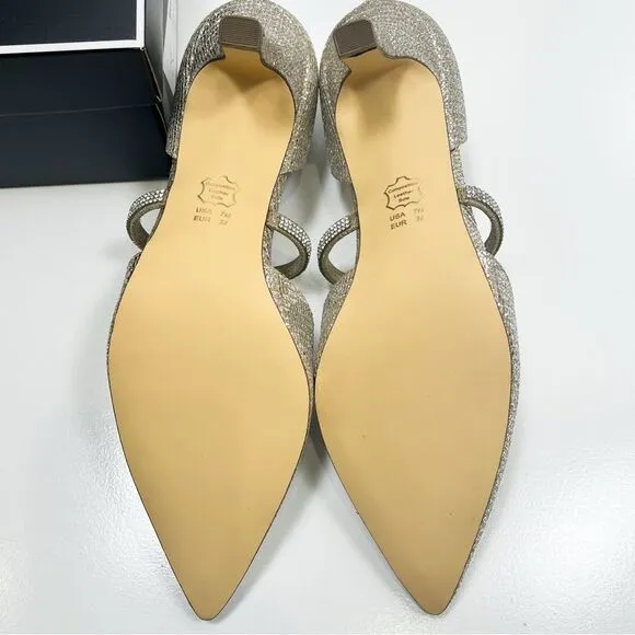 Nina Brystol Gold Champagne Glitter mid-heel D'orsay Dress Pump Heel New Size 7