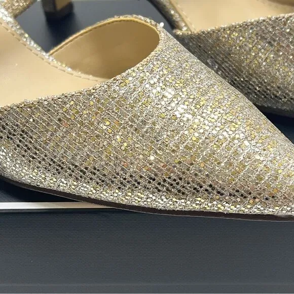 Nina Brystol Gold Champagne Glitter mid-heel D'orsay Dress Pump Heel New Size 7