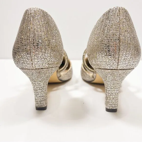 Nina Brystol Gold Champagne Glitter mid-heel D'orsay Dress Pump Heel New Size 7