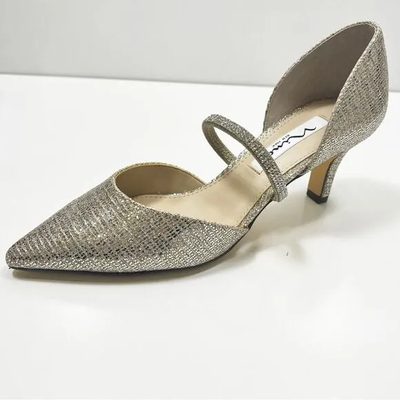Nina Brystol Gold Champagne Glitter mid-heel D'orsay Dress Pump Heel New Size 7