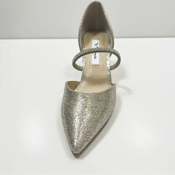 Nina Brystol Gold Champagne Glitter mid-heel D'orsay Dress Pump Heel New Size 7