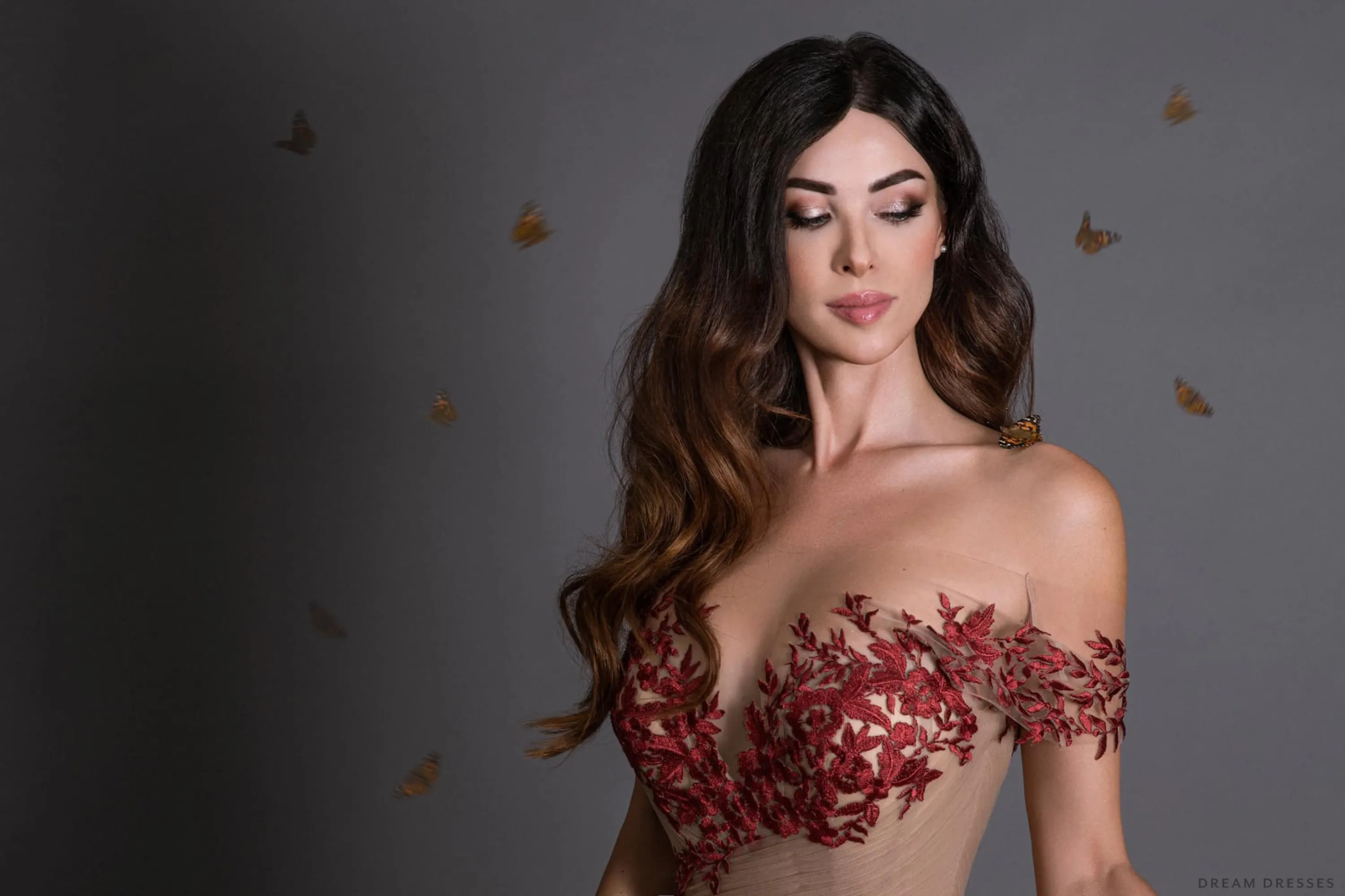 Nude Wedding Gown with Red Lace (#Aida )