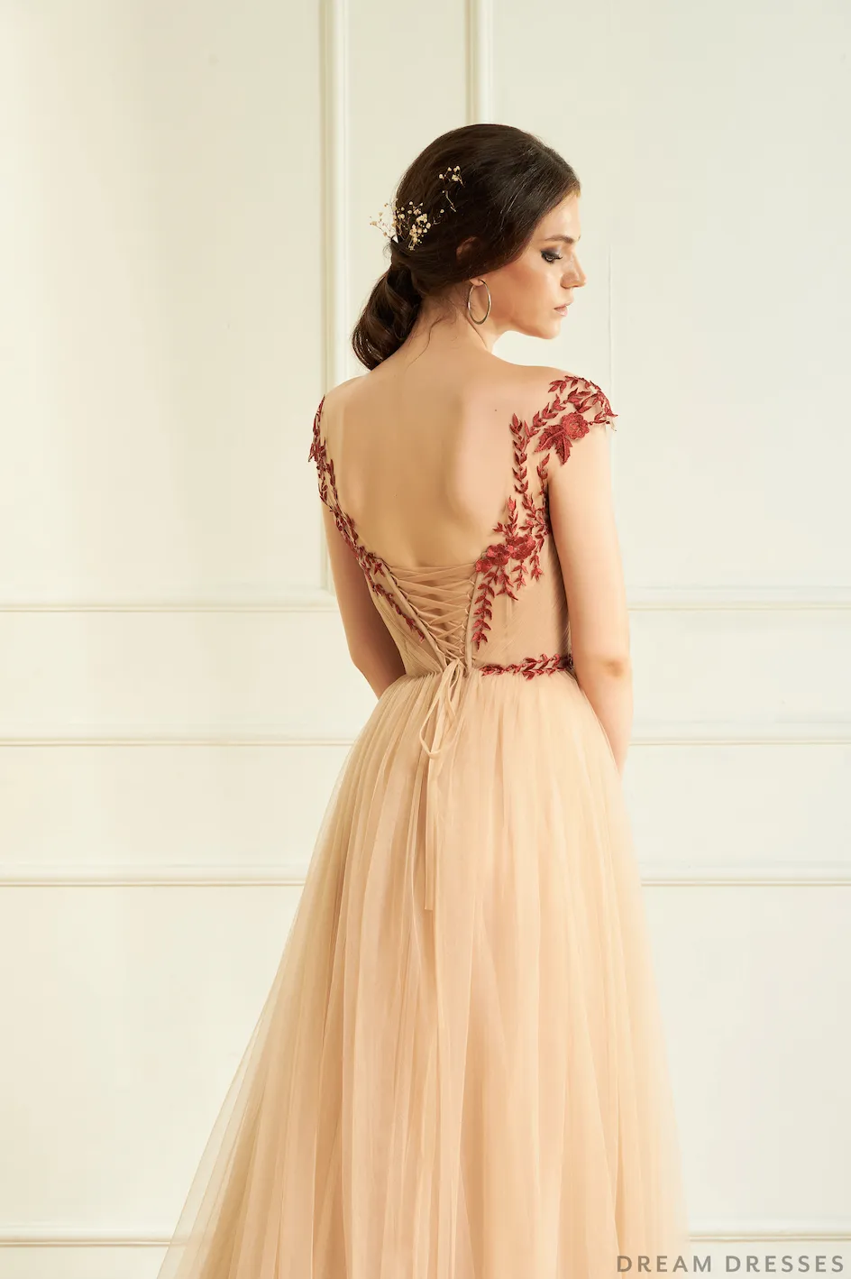 Nude Wedding Gown with Red Lace (#Aida )