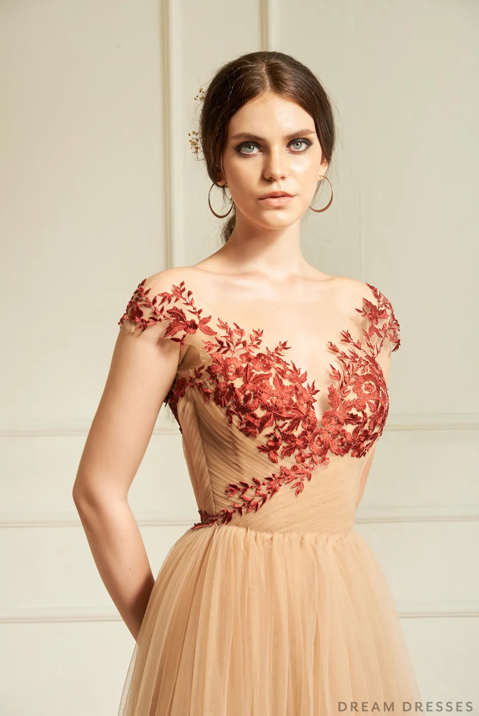 Nude Wedding Gown with Red Lace (#Aida )