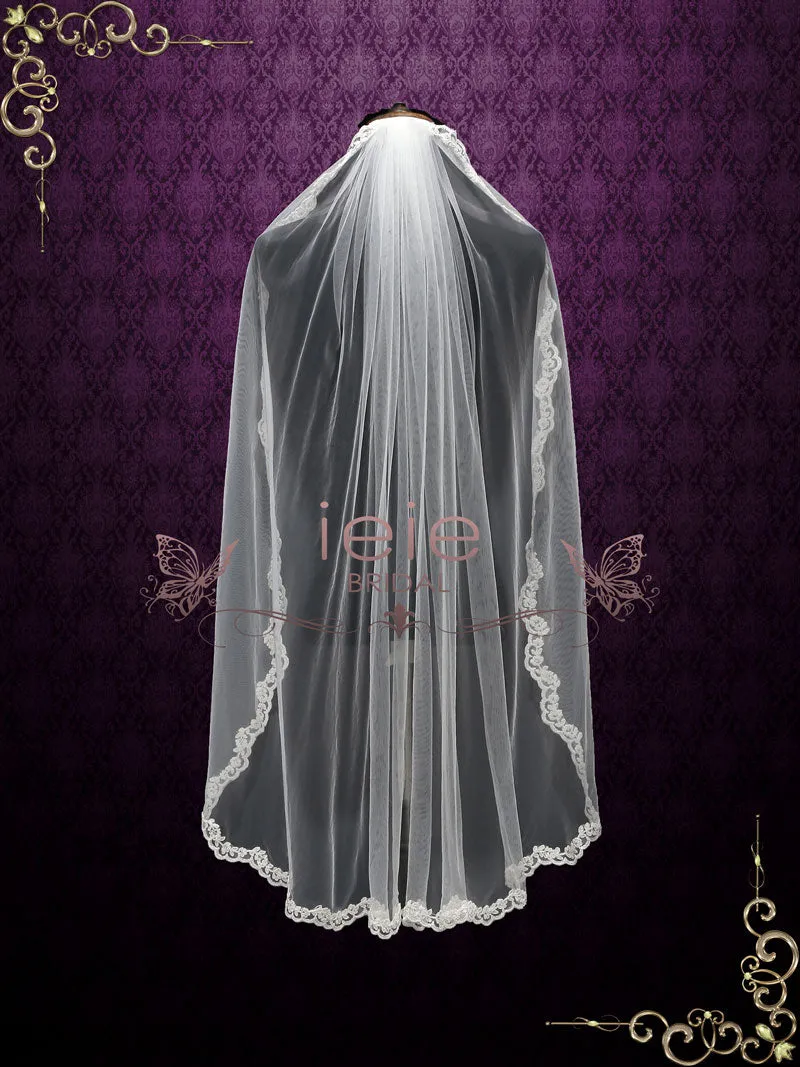 One Layer Fingertip Wedding Veil with Lace Edge VG2011