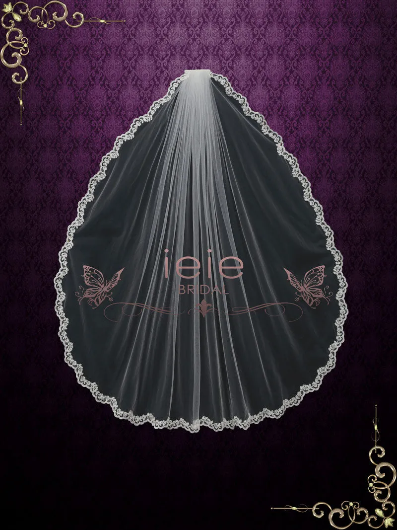One Layer Fingertip Wedding Veil with Lace Edge VG2011