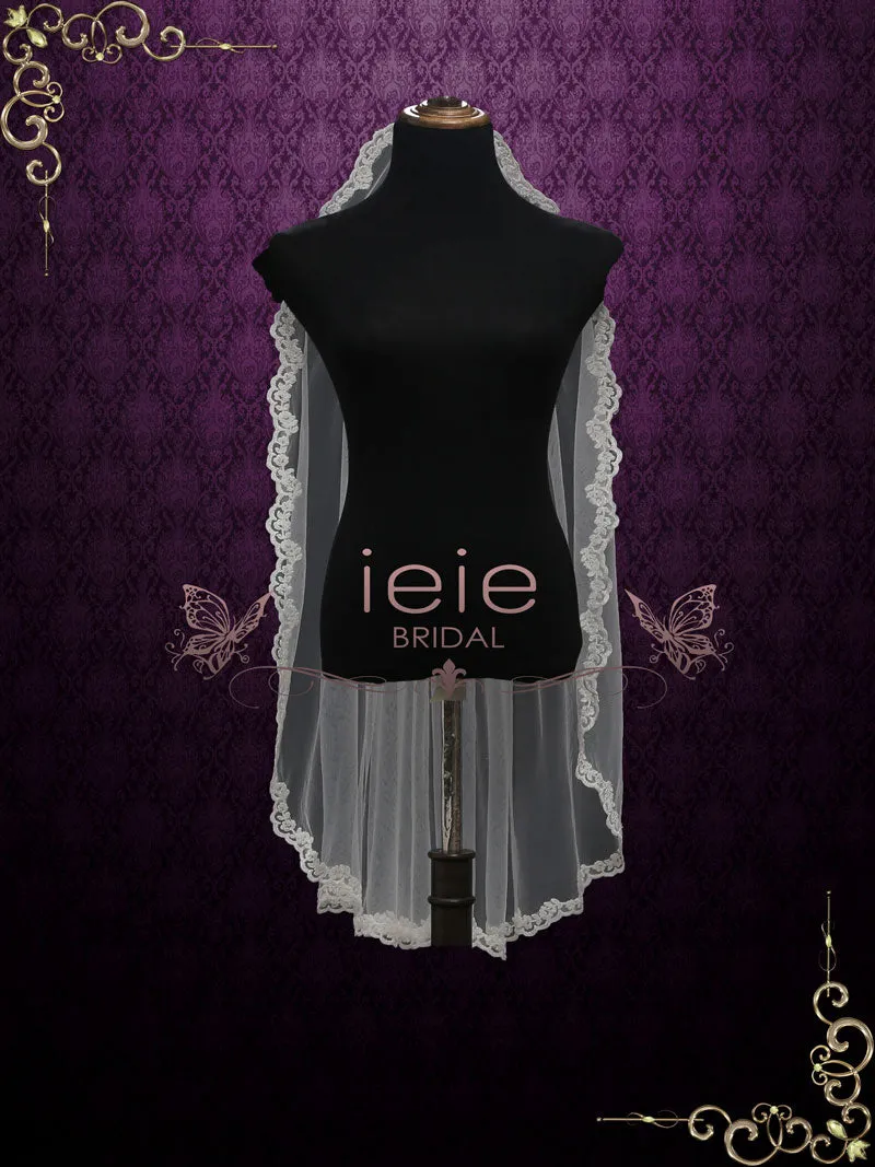 One Layer Fingertip Wedding Veil with Lace Edge VG2011